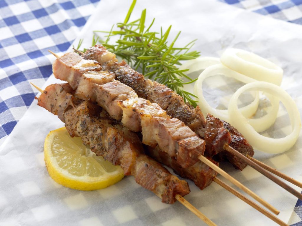 souvlaki skewed meet greek food