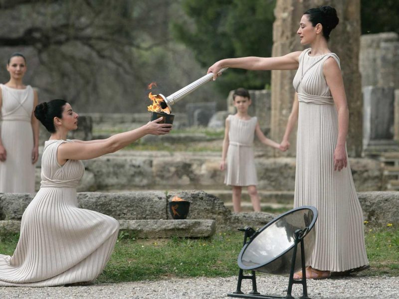 ancient Olympia ceremony light of the olympic flame