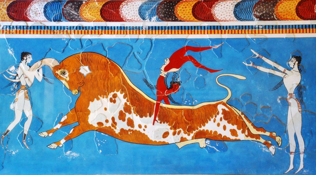 Bull leaping fresco taurokathapsia Knossos family guided tour kids love greece Crete