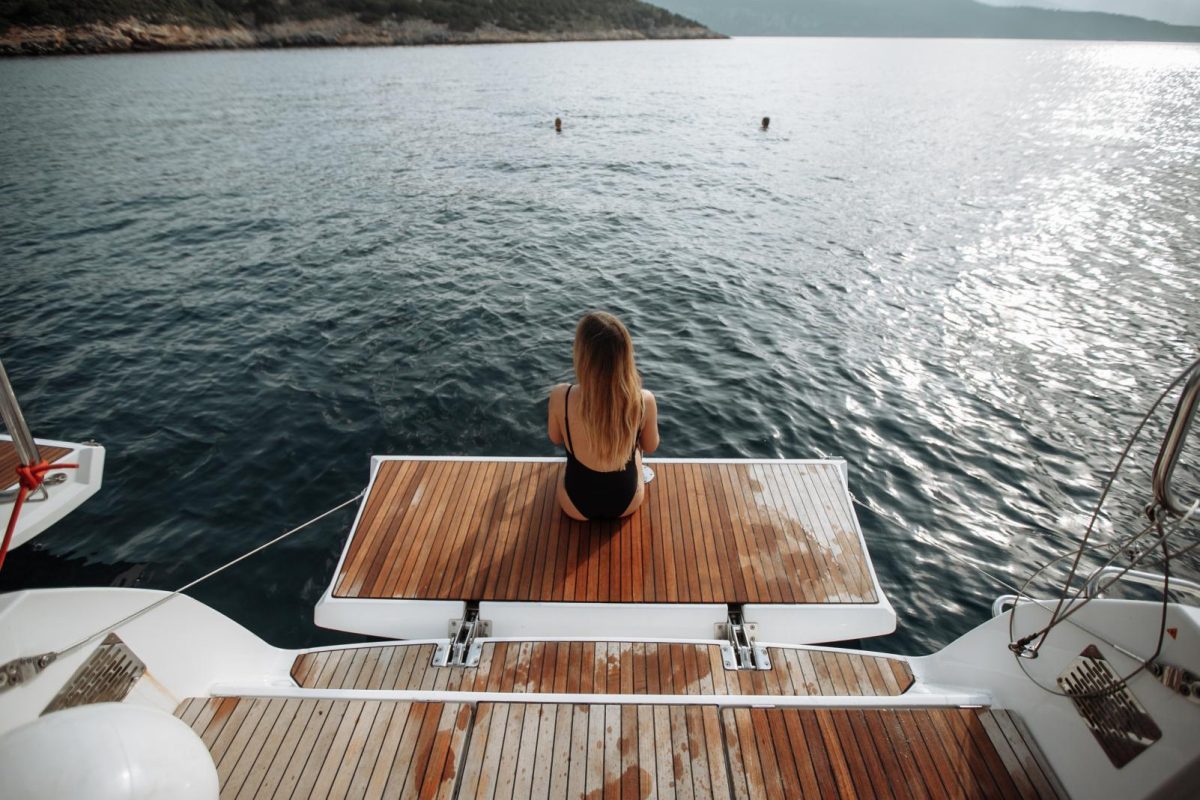 woman deck sea yacht Greece