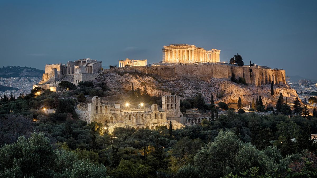 Acropolis hill night view Athens