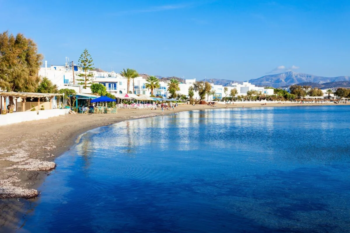 quite beach and village at Naxos island