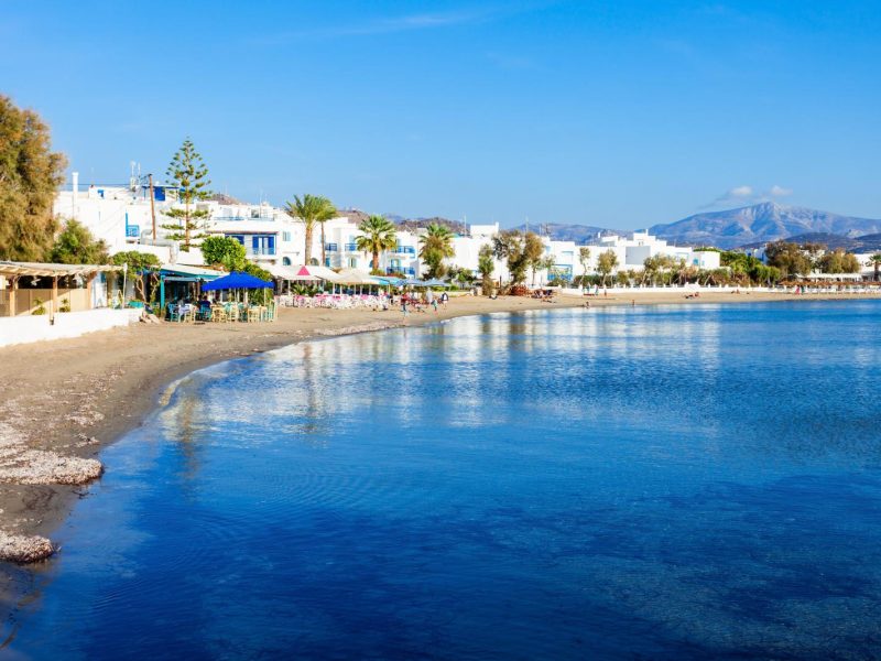 quite beach and village at Naxos island