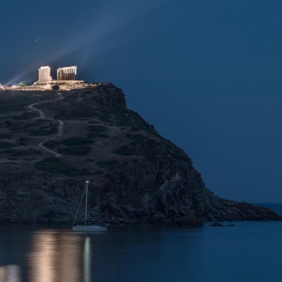 Temple of Poseidon in cape Sounio at night