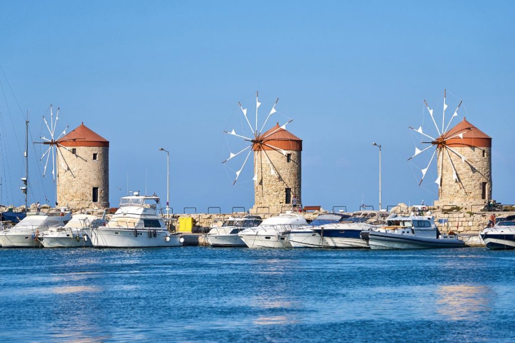 Windmills in Mandraki Harbour Rhodes City DP